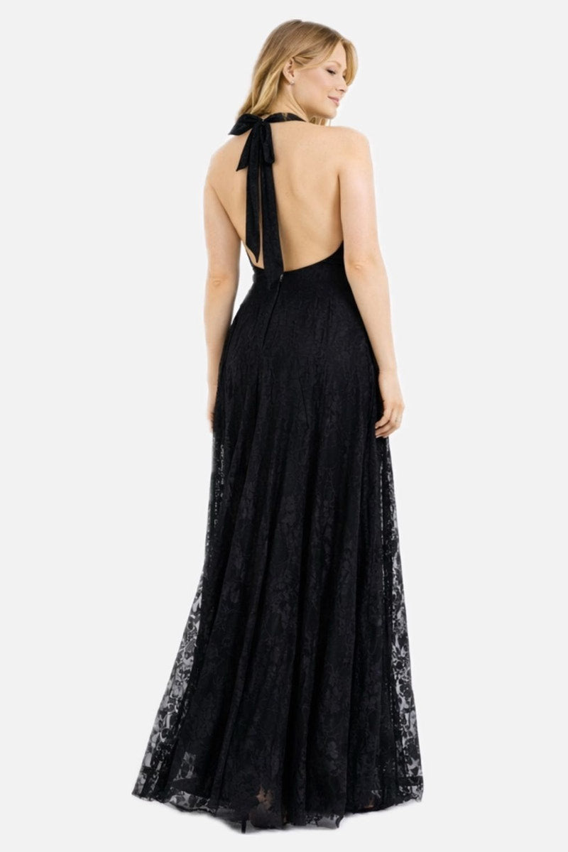Halter Neck Lace Maxi Dress with Partial Lining