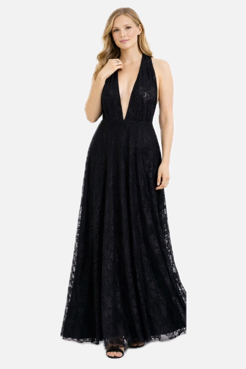 Halter Neck Lace Maxi Dress with Partial Lining