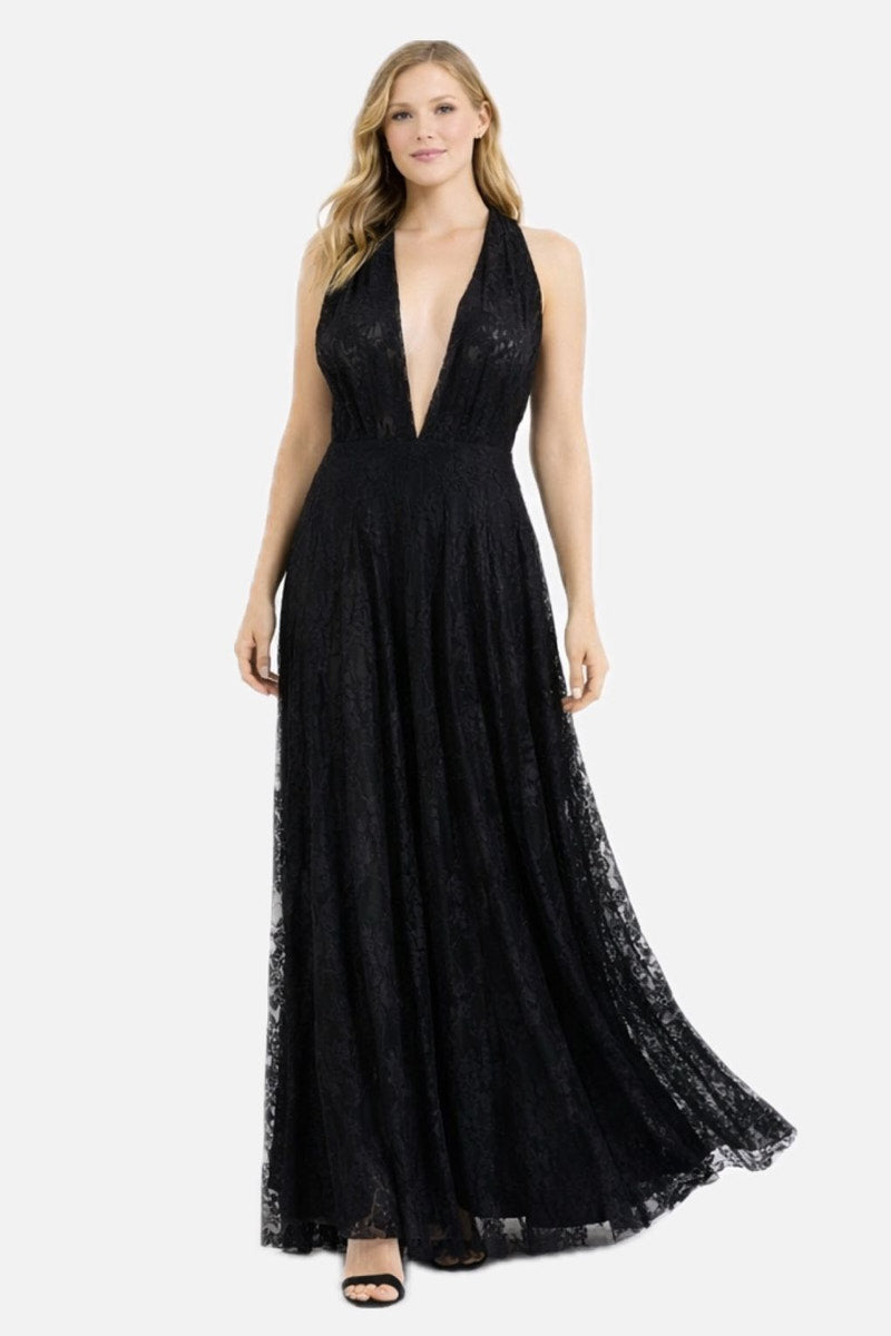 Halter Neck Lace Maxi Dress with Partial Lining
