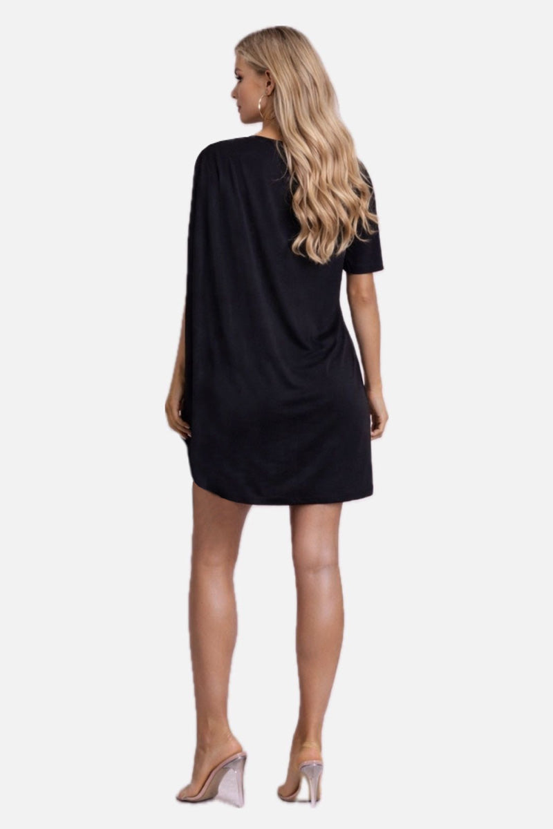 Round Neck One-Shoulder Asymmetric Dress