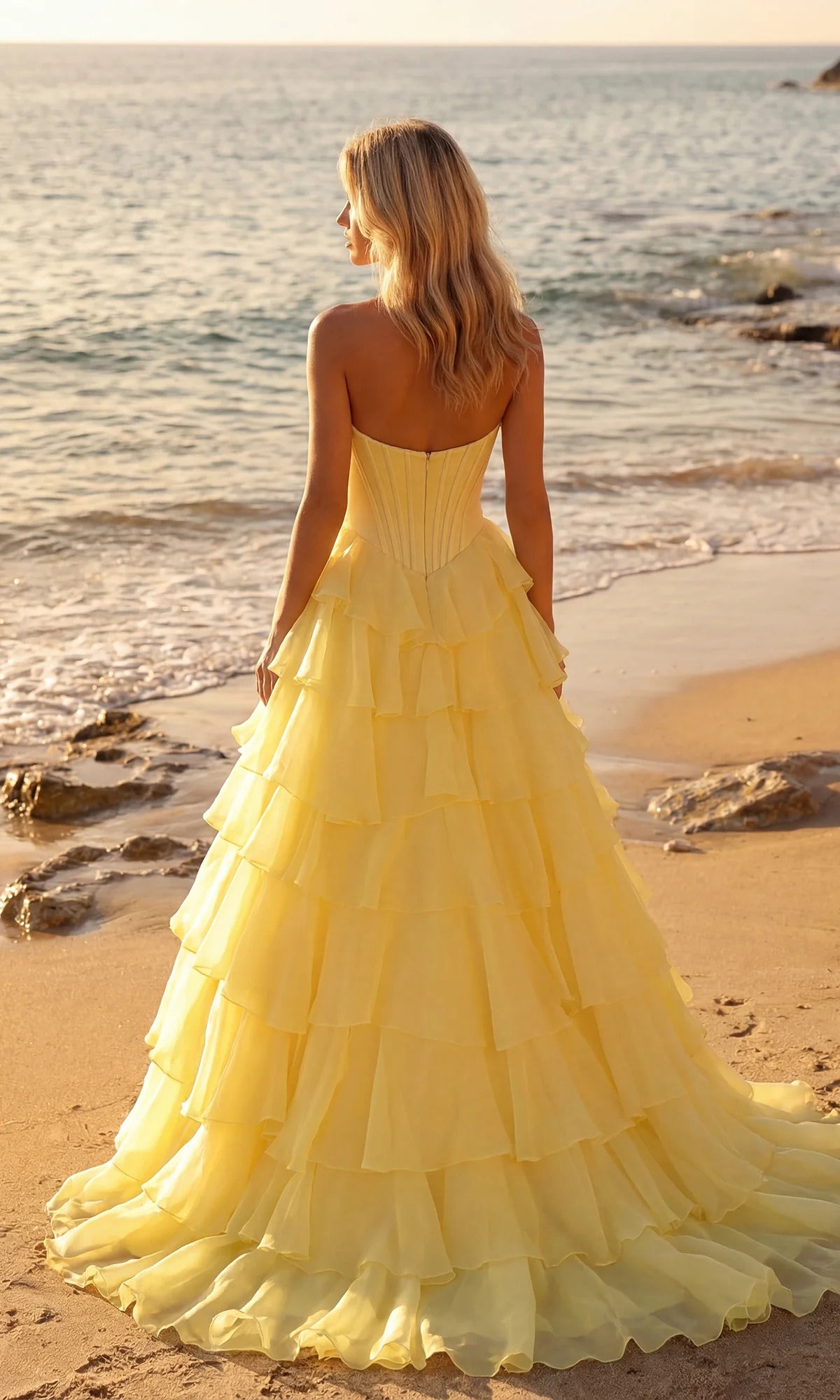 Strapless Sweetheart Corset Ruffled Slit Ball Gown