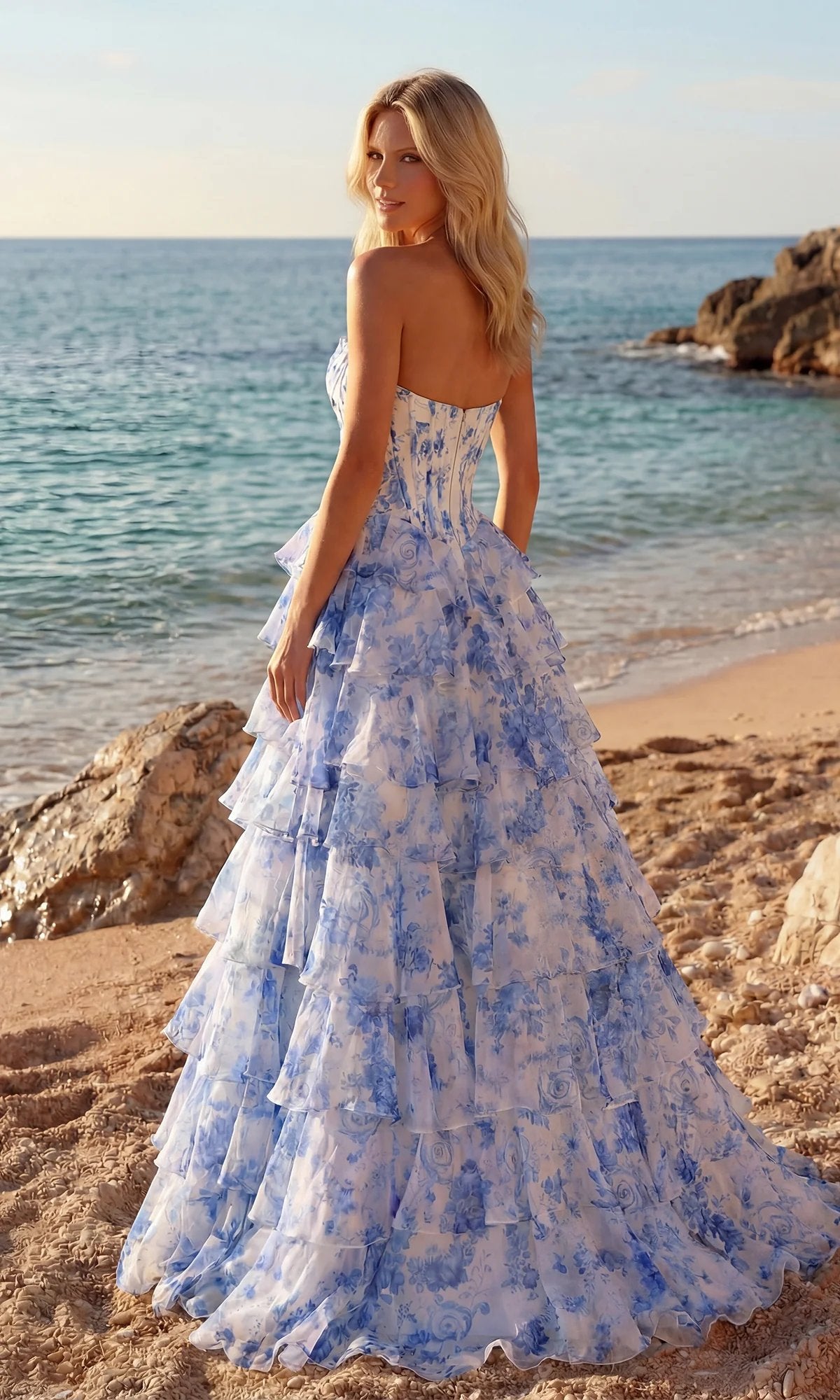 Floral Corset Sweetheart Ruffled Slit Ball Dress