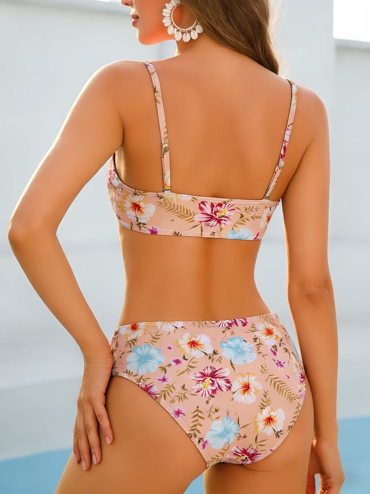 Nude Floral Tie-Up Bikini Set