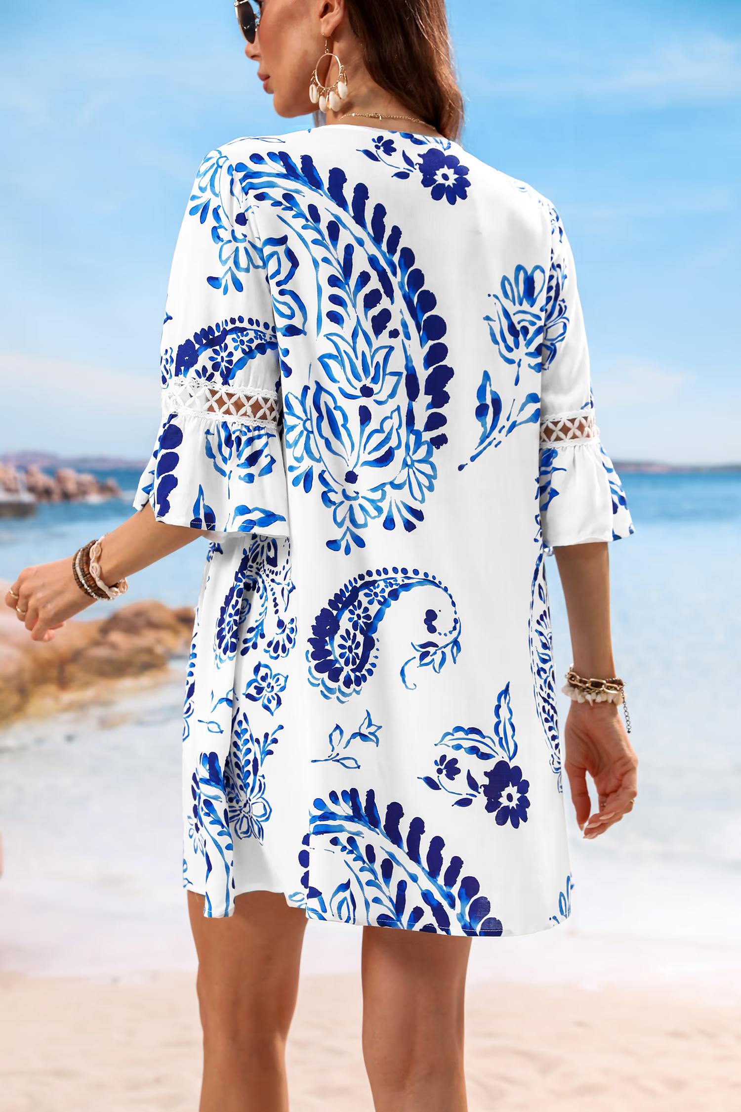 White Paisley Lace Trim Empire Mini Dress