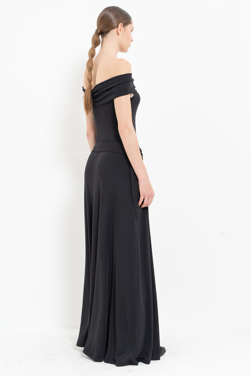Black Belted Boat Neck Maxi Dress