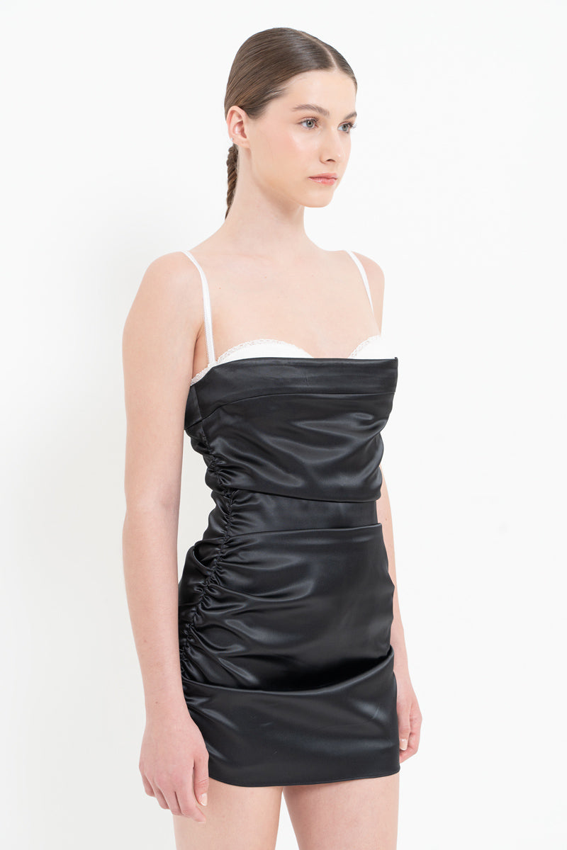 Off-White Bra Detail Black Satin Mini Dress