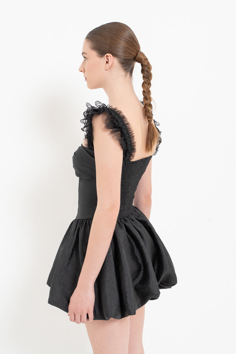 Black Ruffled Heart Detail Mini Dress