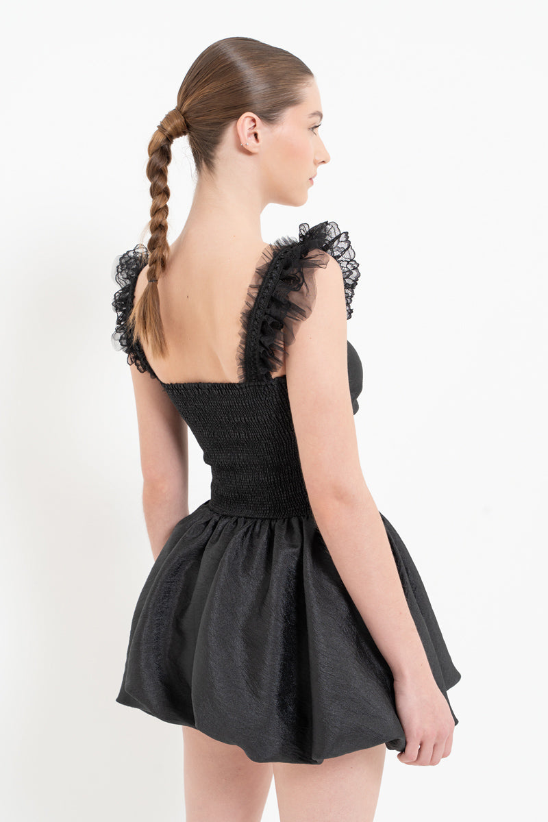 Black Ruffled Heart Detail Mini Dress