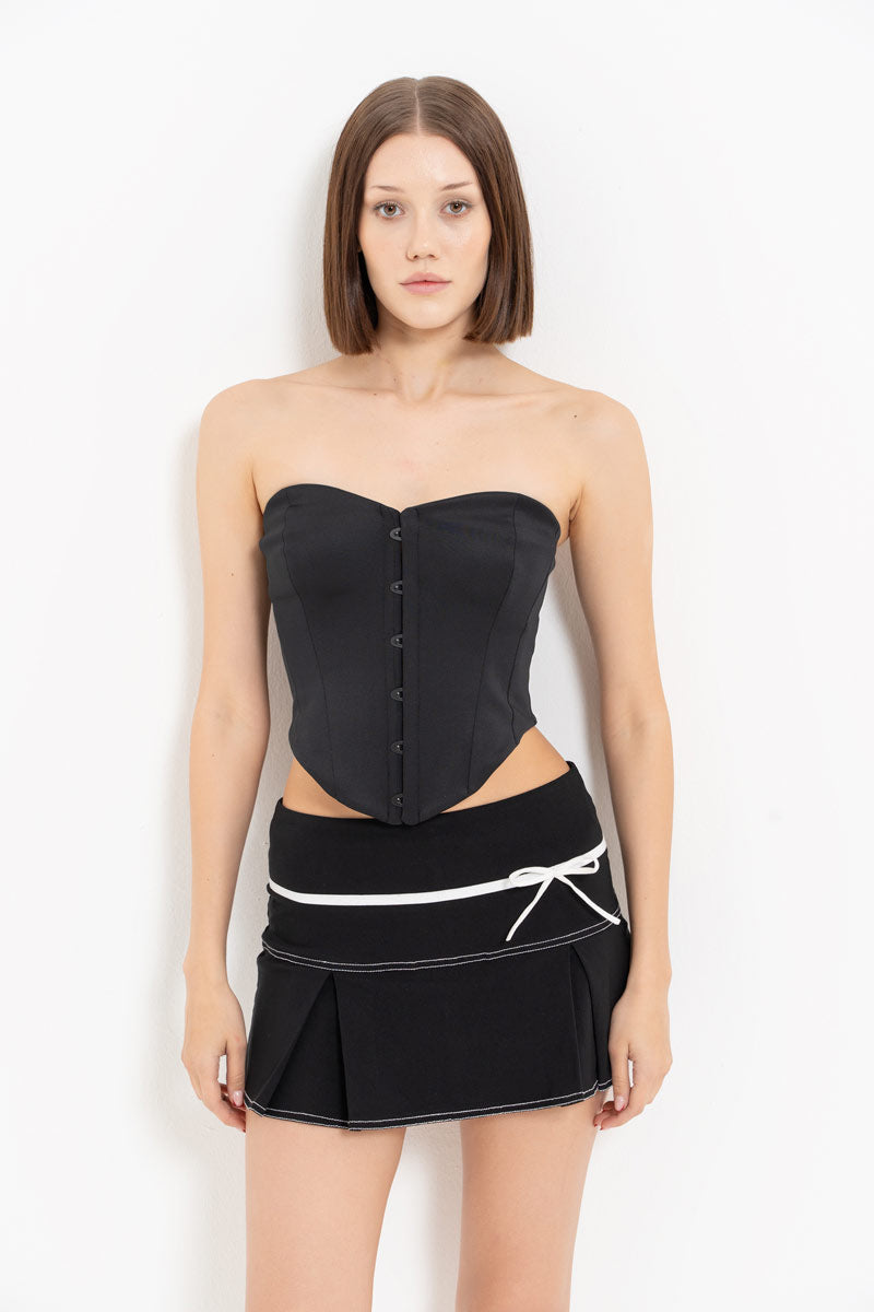 Black Hook-Front Strapless Bustier