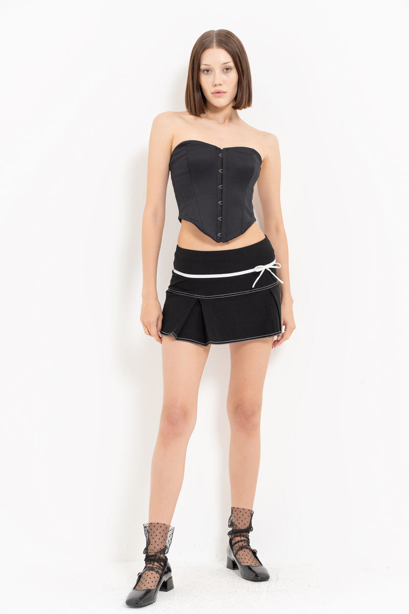Black Hook-Front Strapless Bustier