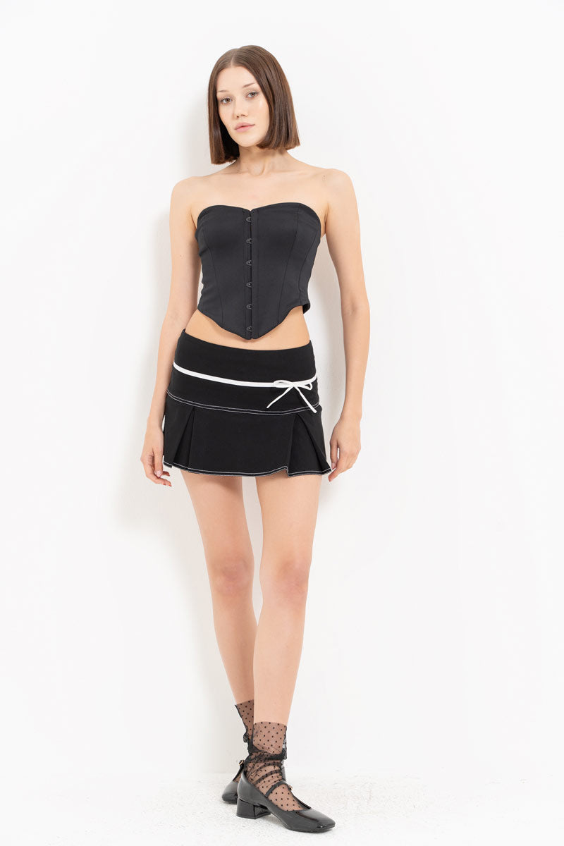 Black Hook-Front Strapless Bustier