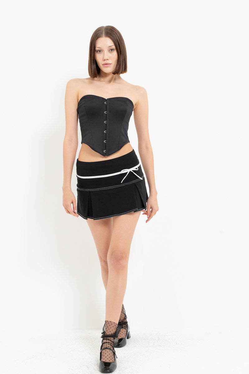 Black Hook-Front Strapless Bustier