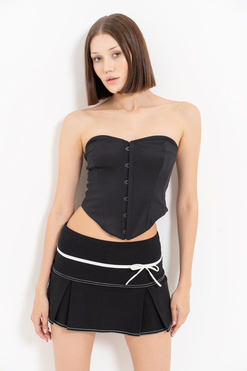 Black Hook-Front Strapless Bustier