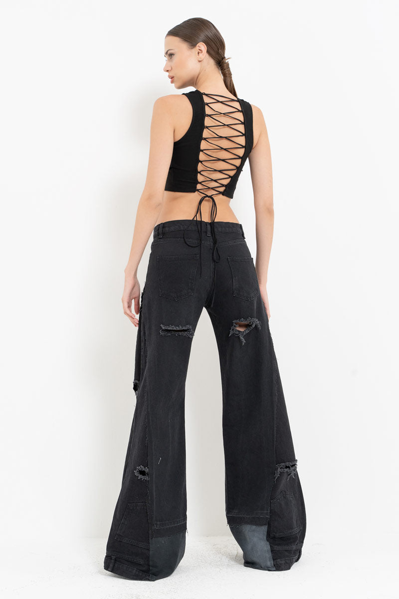 Black Cross-Back Tie Bustier
