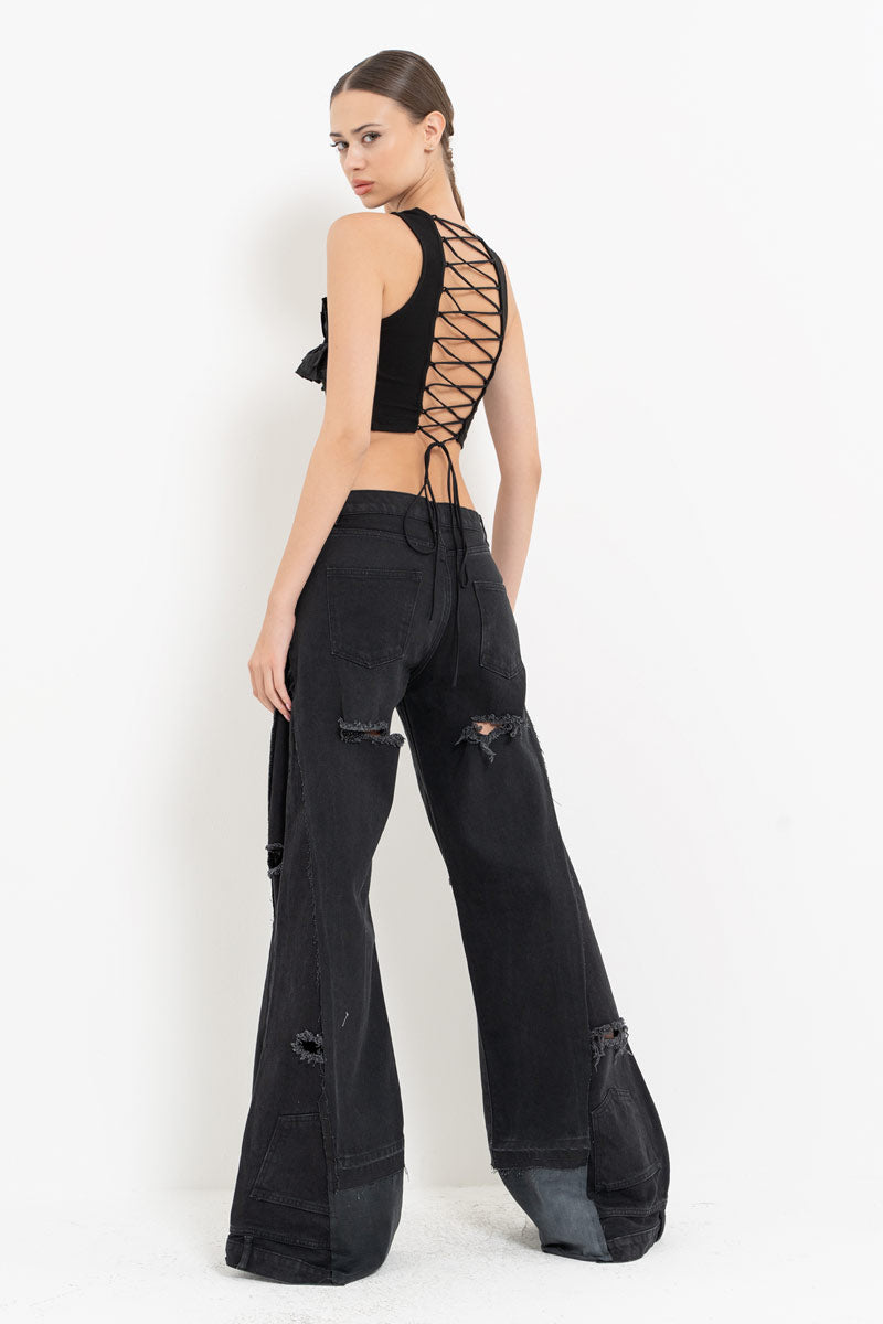 Black Cross-Back Tie Bustier