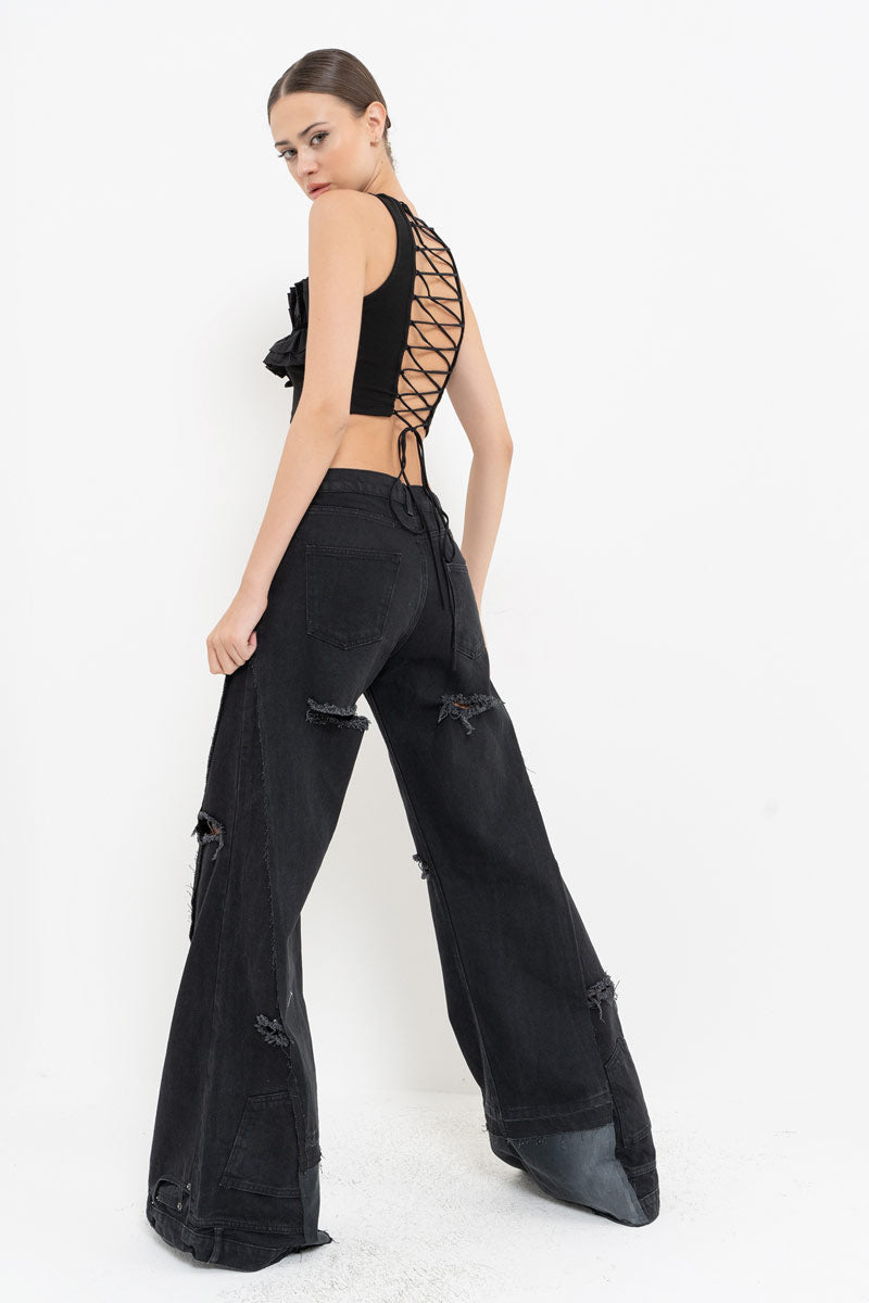 Black Cross-Back Tie Bustier