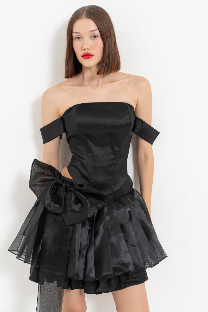 Black Sleeve Detail Cross-Tie Bustier