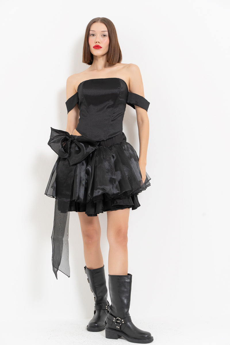 Black Sleeve Detail Cross-Tie Bustier