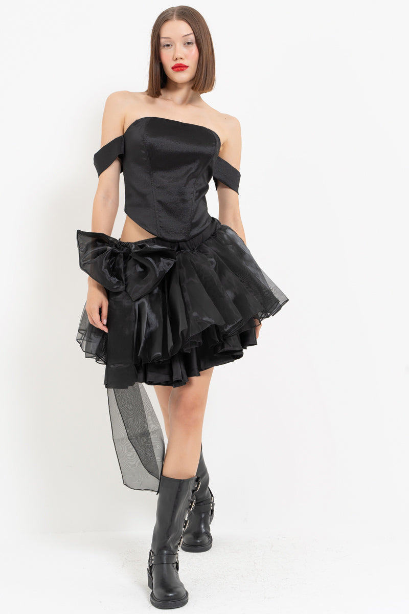 Black Sleeve Detail Cross-Tie Bustier