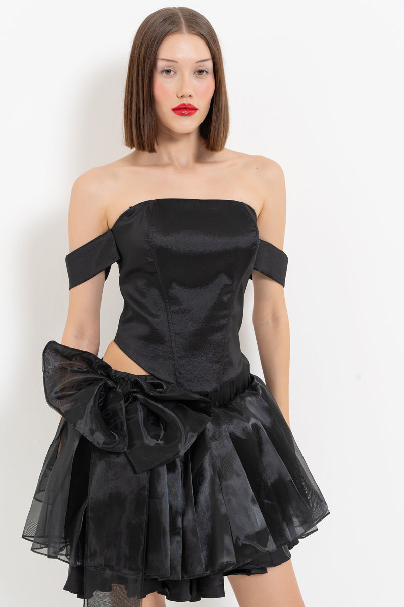 Black Sleeve Detail Cross-Tie Bustier