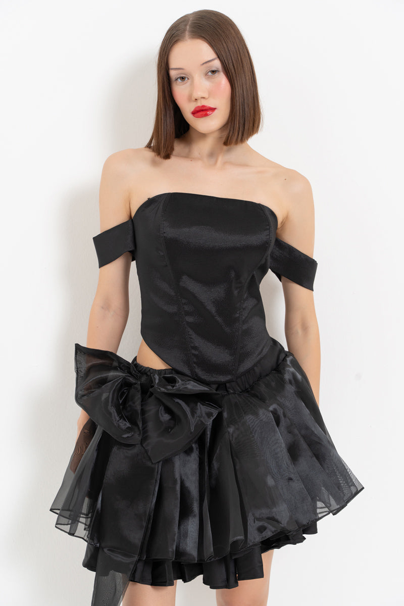 Black Sleeve Detail Cross-Tie Bustier