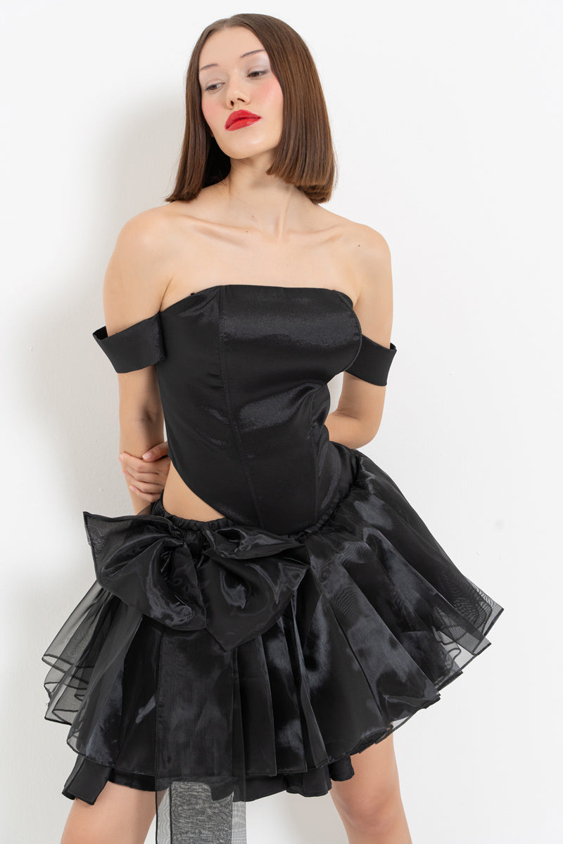 Black Sleeve Detail Cross-Tie Bustier