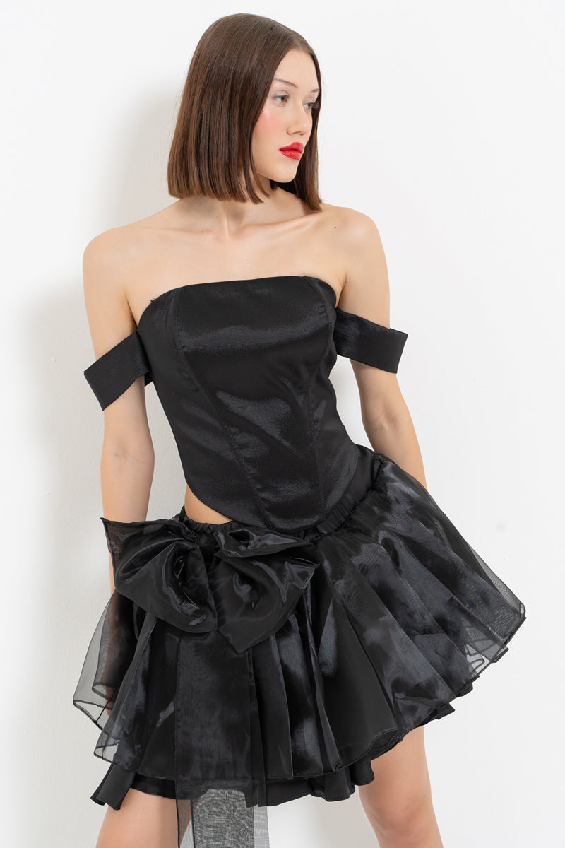 Black Sleeve Detail Cross-Tie Bustier