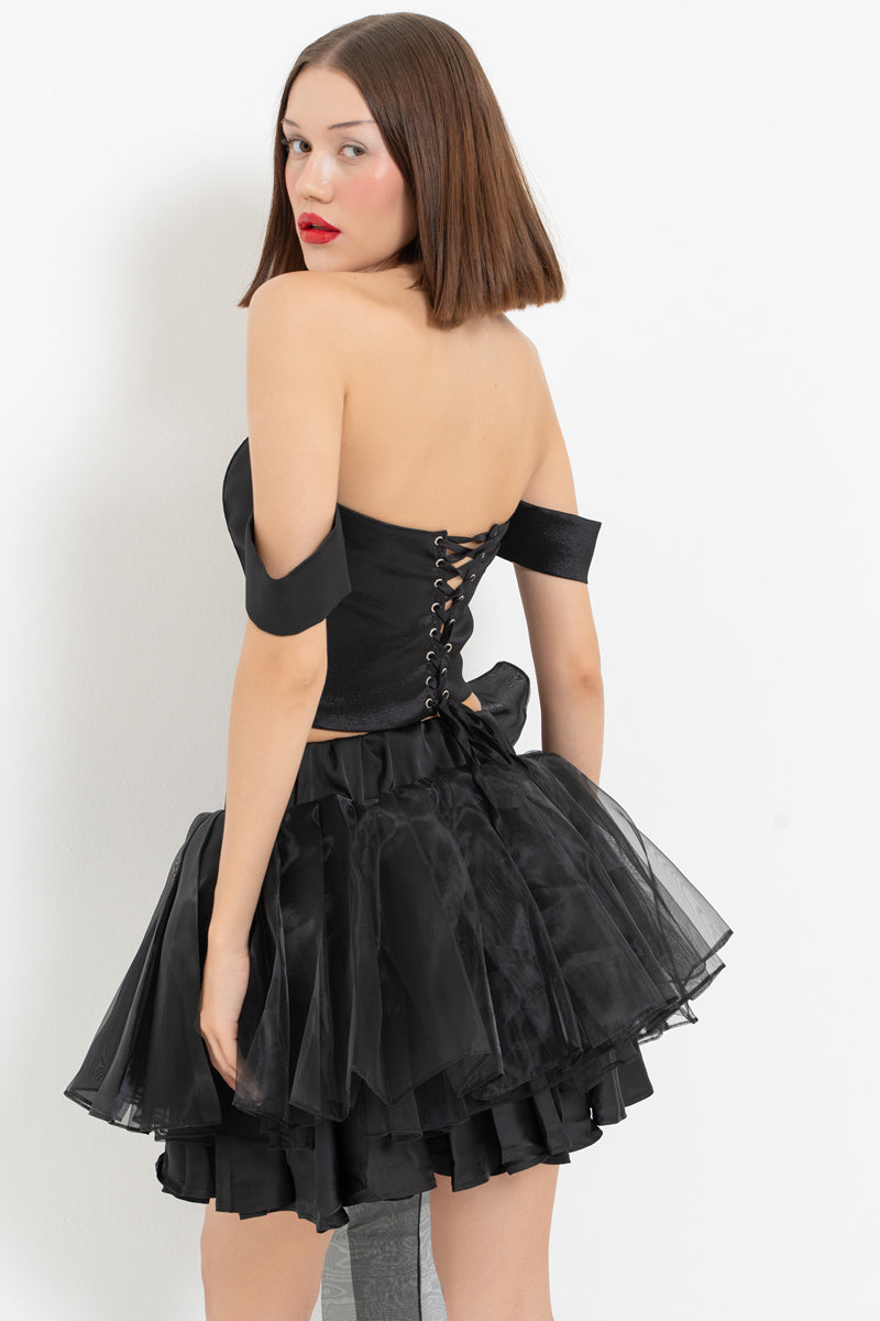 Black Sleeve Detail Cross-Tie Bustier