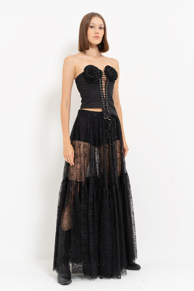 Black Rose Detail Eyelet Bustier