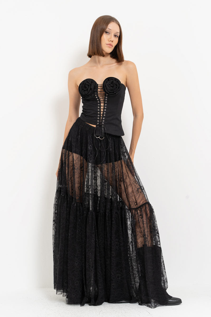 Black Rose Detail Eyelet Bustier