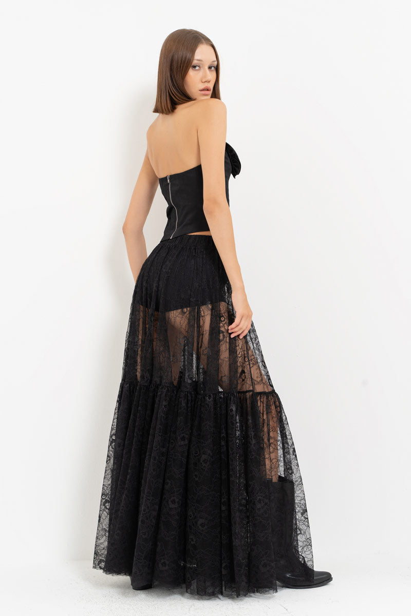Black Rose Detail Eyelet Bustier