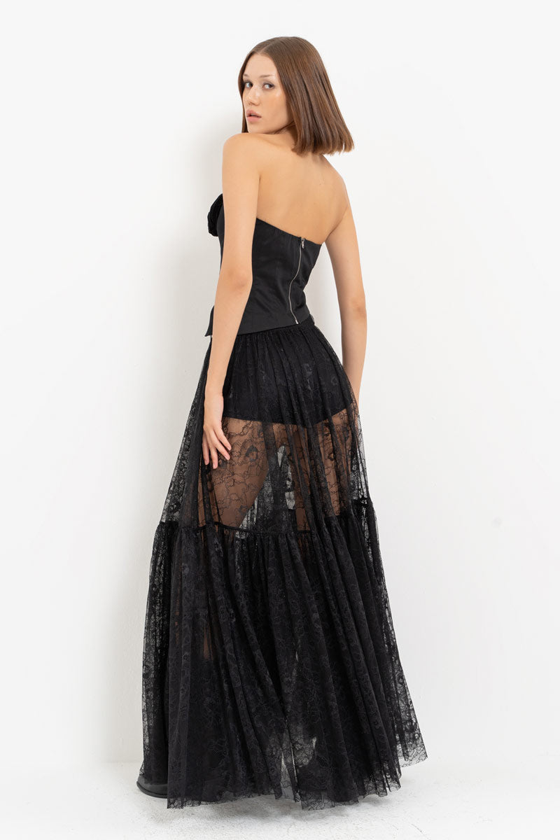 Black Rose Detail Eyelet Bustier