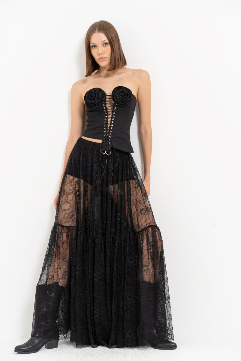 Black Rose Detail Eyelet Bustier