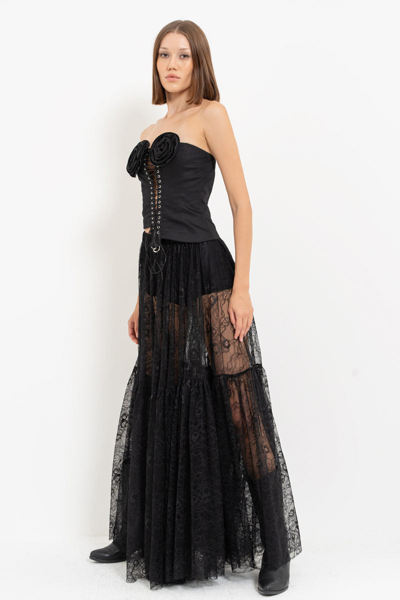Black Rose Detail Eyelet Bustier
