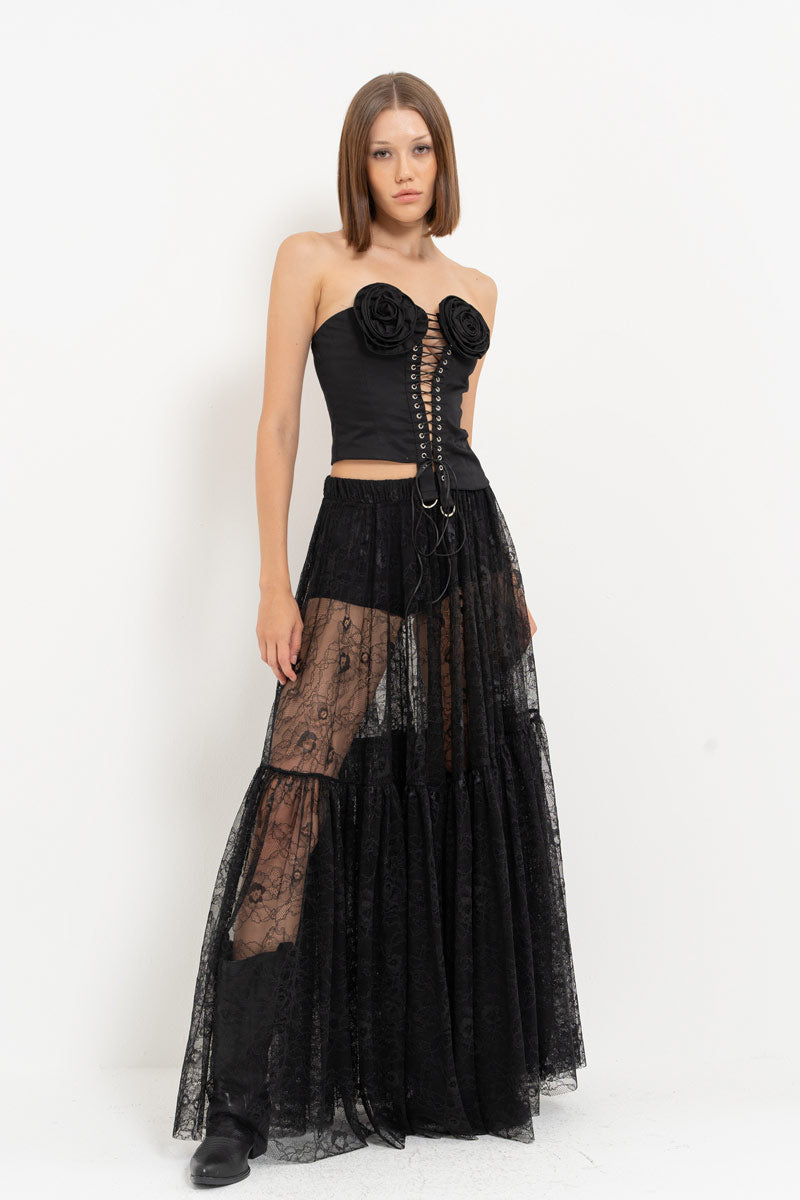 Black Rose Detail Eyelet Bustier