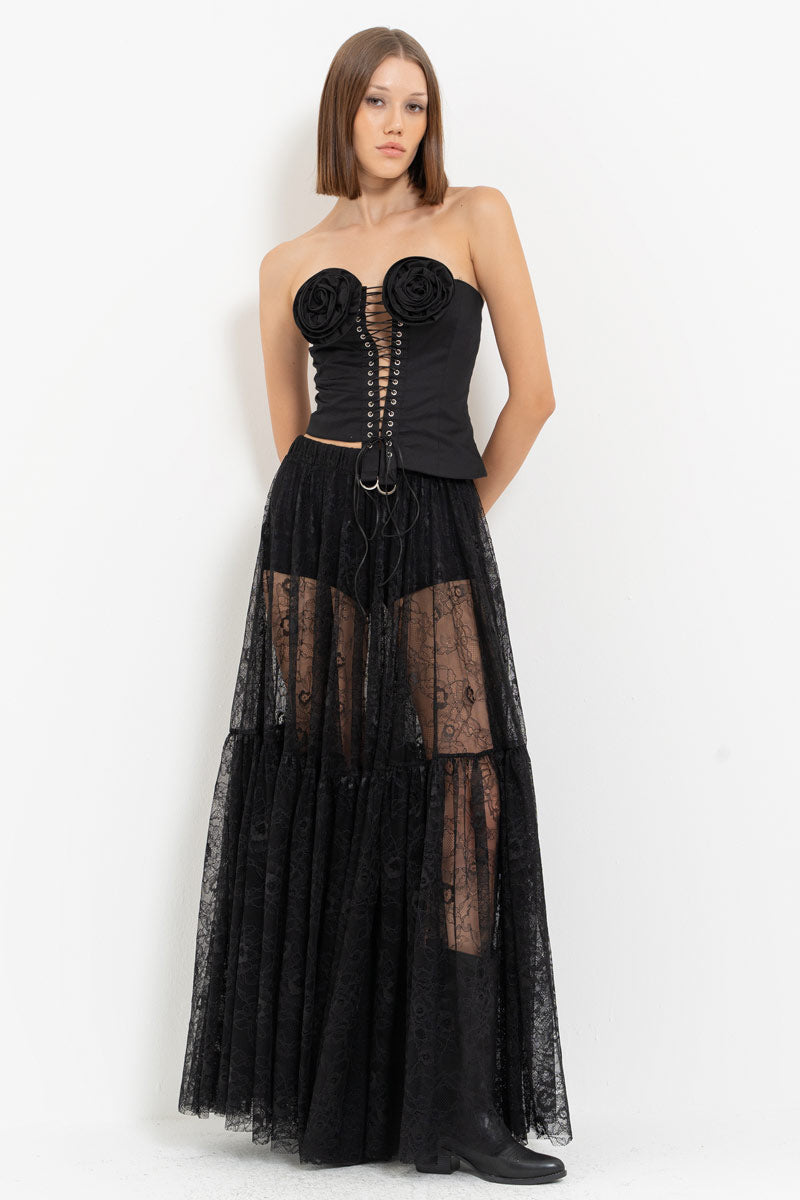 Black Rose Detail Eyelet Bustier