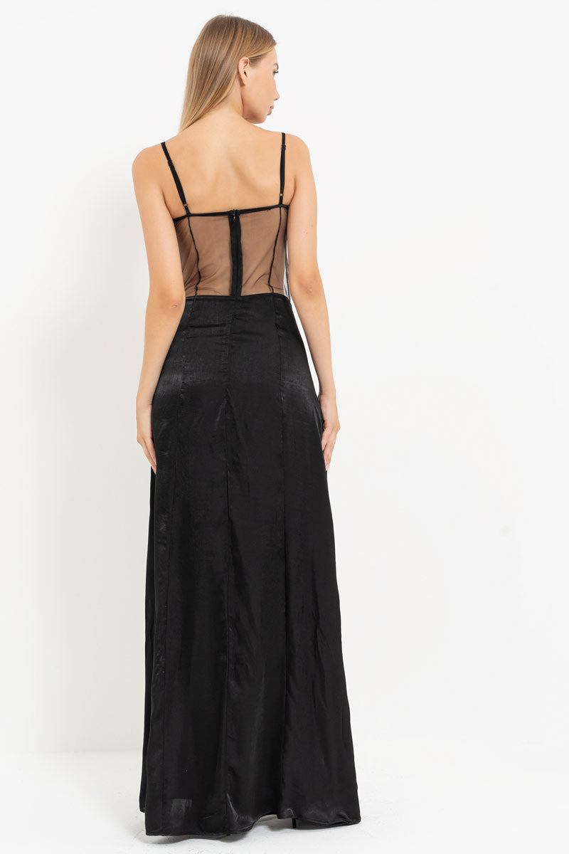 Black Bow Detail Slit Dress