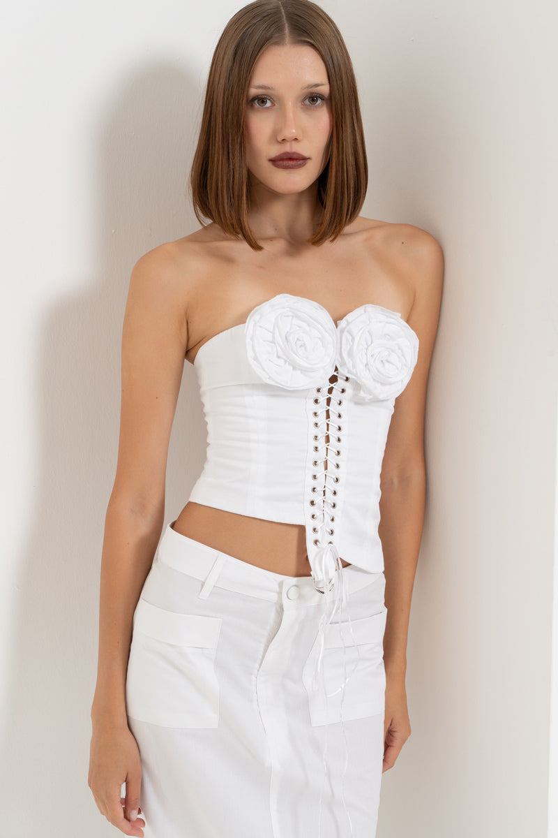 Black Rose Detail Eyelet Bustier
