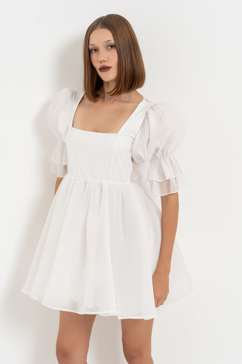 Off-White Square Neck Mini Organza Dress