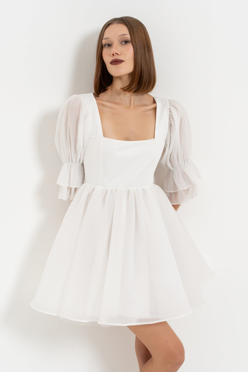 Off-White Square Neck Mini Organza Dress
