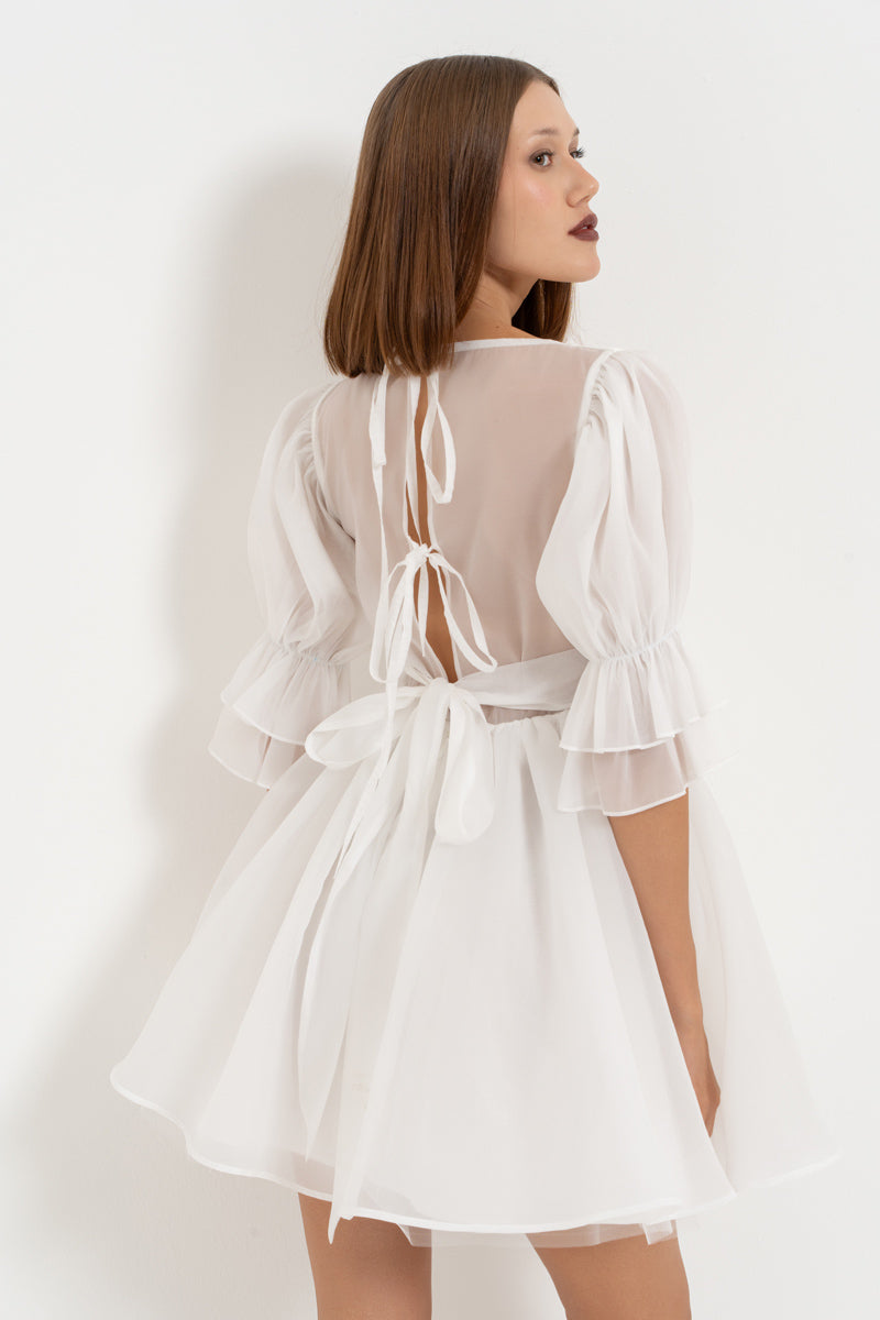 Off-White Square Neck Mini Organza Dress