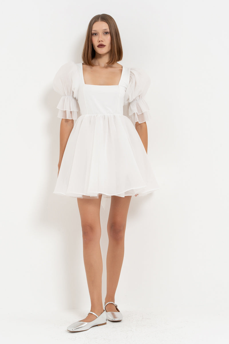 Off-White Square Neck Mini Organza Dress