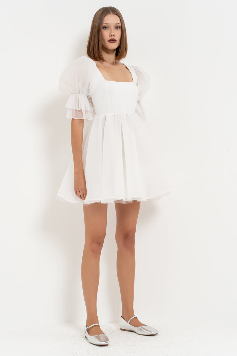 Off-White Square Neck Mini Organza Dress