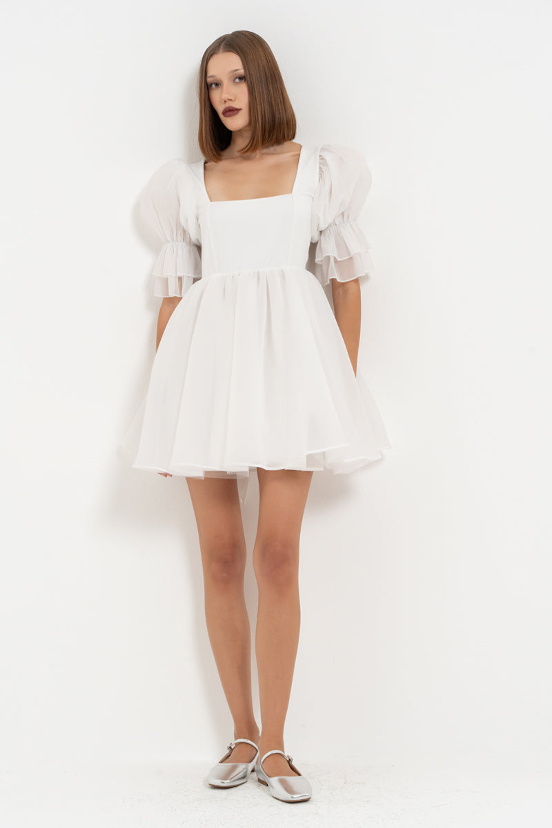 Off-White Square Neck Mini Organza Dress