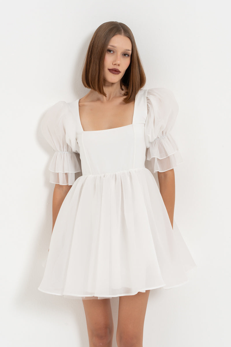 Off-White Square Neck Mini Organza Dress