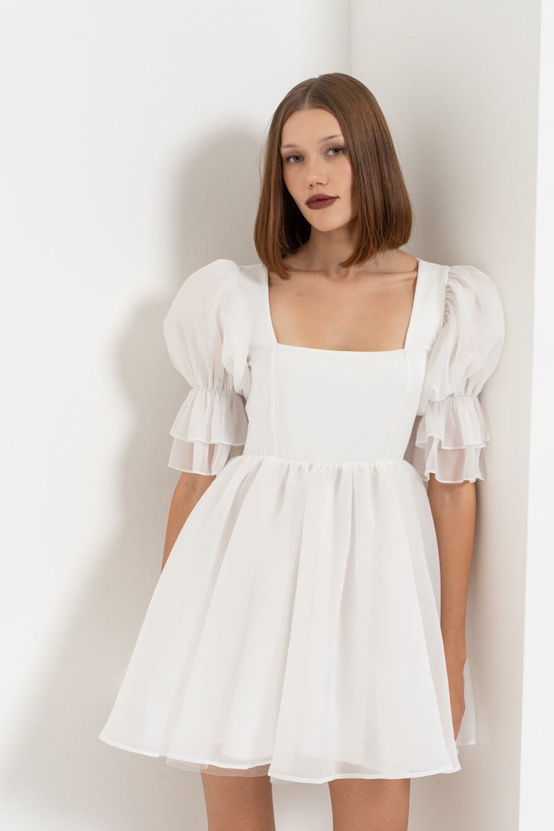 Off-White Square Neck Mini Organza Dress