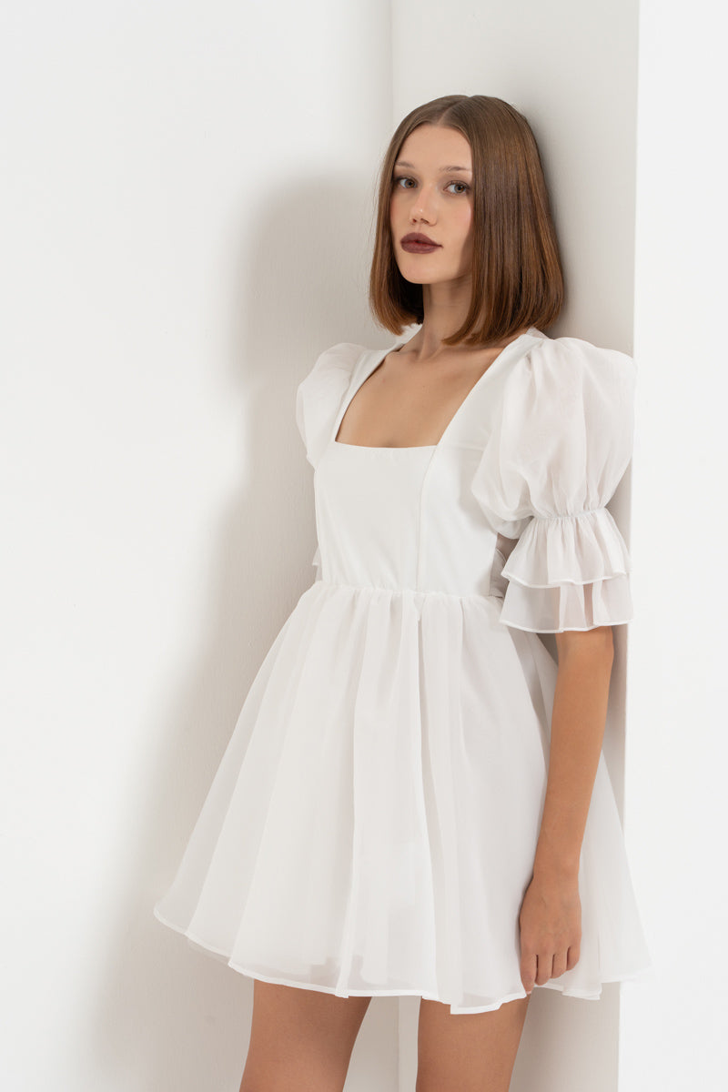Off-White Square Neck Mini Organza Dress