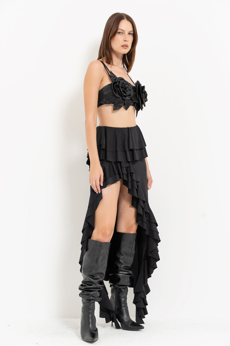 Black Strappy Floral Satin Bustier