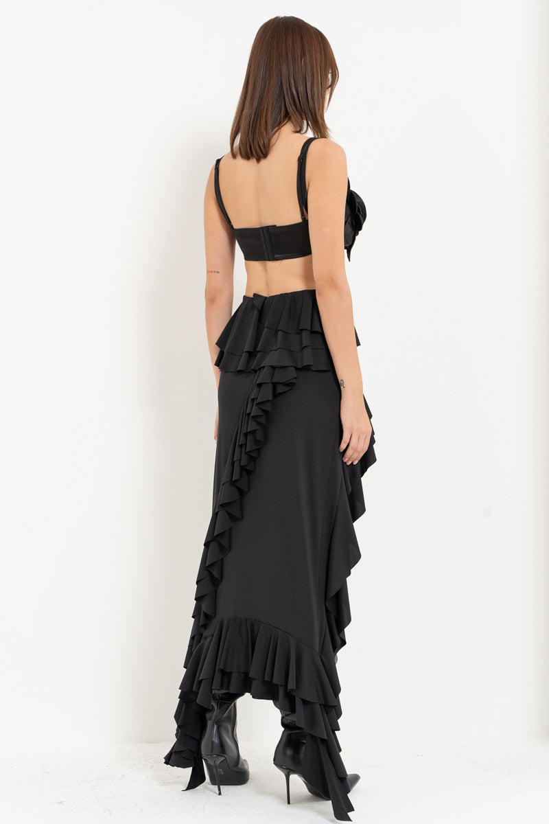 Black Strappy Floral Satin Bustier