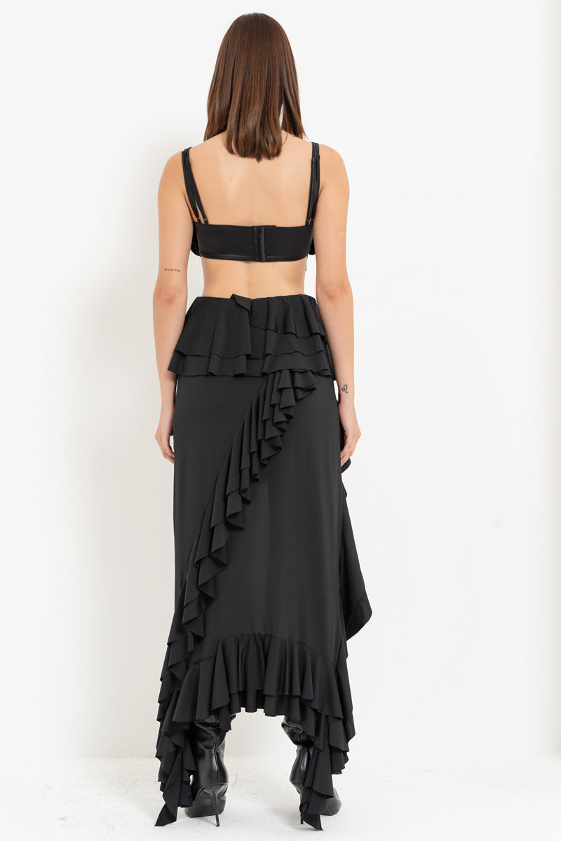 Black Strappy Floral Satin Bustier